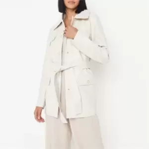 Missguided Tall Faux Leather Belted Shacket - Beige