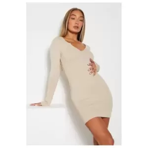 I Saw It First Cotton Rib Notch Front Mini Dress - Brown