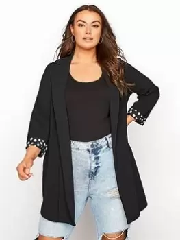 Yours Roll Back Sleeve Blazer - Black, Size 18, Women