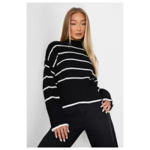 I Saw It First Slouchy Knitted Stripe Jumper - Black