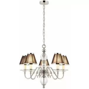 Loops - Flemish Ceiling Pendant Chandelier Polished Nickel & Brown Shades 9 Lamp Light