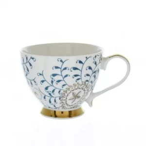 Bohemian Footed Mug Blue and Gold 9.7cm