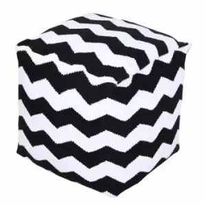 Homescapes - Square Black and White Chevron Style Bean Footstool - Black & White