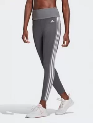 adidas Designed To Move High-rise 3-stripes 7/8 Sport Tights, Grey/White, Size S, Women