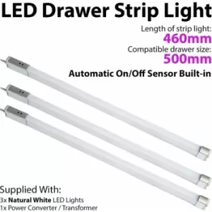 3x 500mm LED Drawer Strip Light auto on/off pir sensor Kitchen Cupboard Door