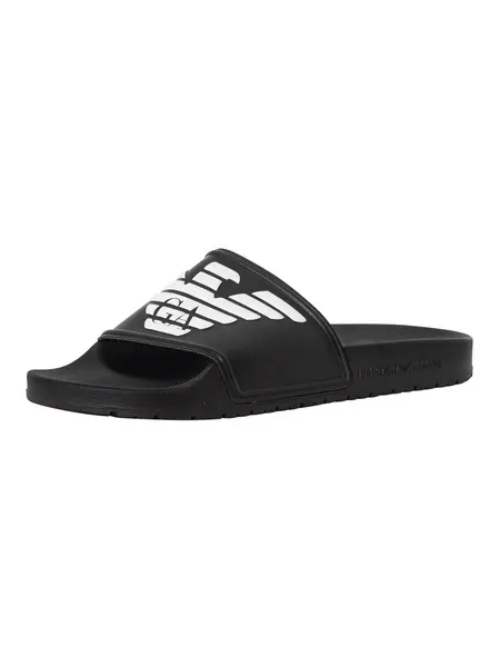 Emporio Armani Logo Sliders Black/White 7 UK