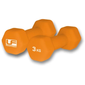 Urban Fitness Hex Dumbbells - Neoprene Covered (Pair) - 2 x 3kg - Orange -