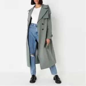 Missguided Longline Belted Trench Coat - Green