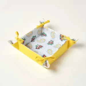 Paisley Reversible Bread Basket - Yellow - Yellow - Homescapes