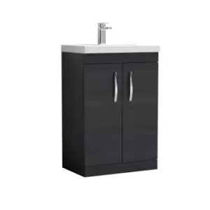 Nuie Athena 600 Floor Standing 2-door Vanity & Mid-edge Basin - Black Woodgrain