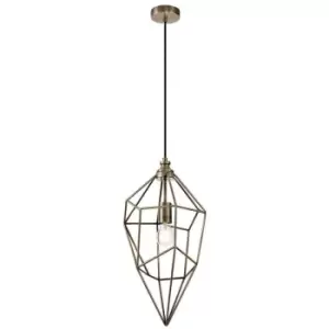 Large Caged Ceiling Pendant, 1 x E27, Antique Brass - Luminosa Lighting