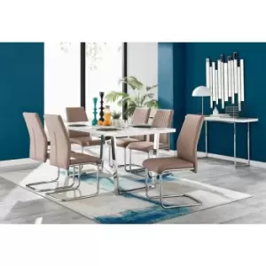 Kylo White High Gloss Dining Table & 6 Cappuccino Lorenzo Chairs - Cappuccino