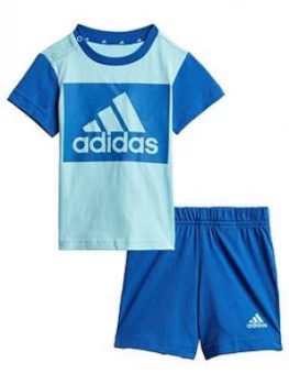 Boys, adidas Unisex Infant T-Shirt & Shorts Set - Blue, Size 9-12 Months