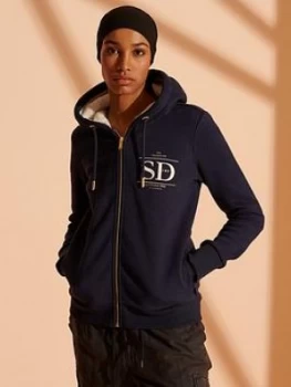 Superdry Established Zip Hoodie, Navy, Size 6, Women