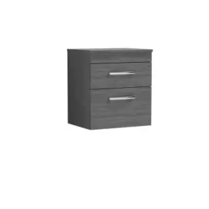 Nuie Athena 500 Wall Hung 2-drawer Vanity & Worktop - Grey Woodgrain