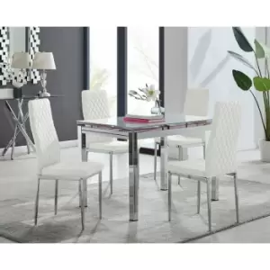 Enna White Glass Extending Dining Table and 4 White Milan Chairs - White