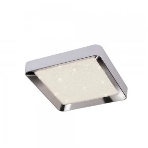 Flush Ceiling Light 50cm Square 24W LED 3000-6500K Tuneable, 1920lm, Remote Control Chrome, Acrylic