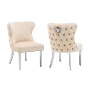 Neo Viviana Cream Velvet Dining Chair With Knocker Detail X2