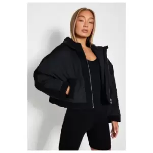 I Saw It First Borg Lined Hooded Cropped Jacket - Black