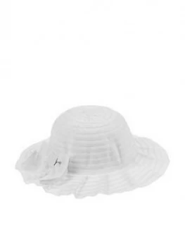 Monsoon Baby Girls Ruby Pleated Hat with Bow - White, Size 0-12 Months