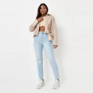 Missguided Riot Single Busted Knee Mom Jean - Blue