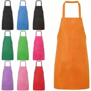 Plain Unisex Cooking Catering Work Apron Tabard with Twin Double Pocket - Orange - Jazooli