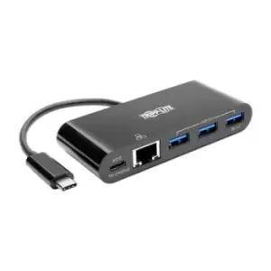 Tripp Lite U460-003-3AGB-C 3-Port USB-C Hub with LAN Port and Power Delivery USB-C to 3x USB-A Gbe 60W PD Charging USB 3.0 Black