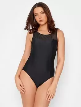 Long Tall Sally Black Mesh Active Swimsuit, Black, Size 10, Women