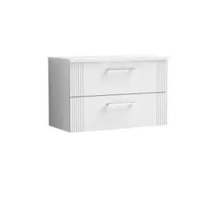 Nuie Deco 800mm Wall Hung 2 Drawer Vanity & Sparkling White Laminate Top - Satin White