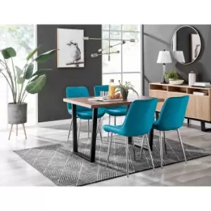 Furniture Box Kylo Brown Wood Effect Dining Table and 4 Blue Pesaro Silver Chairs