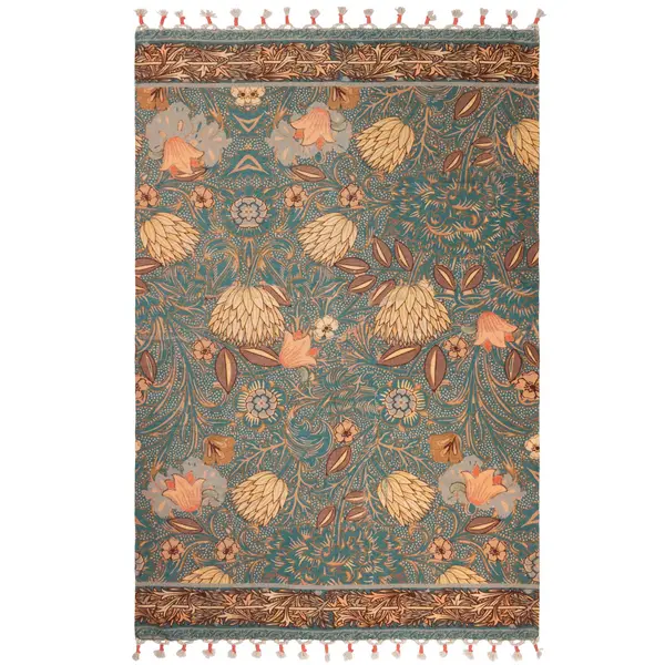 Wylder Nature Bolais Floral Tasselled Indoor Rug Blue