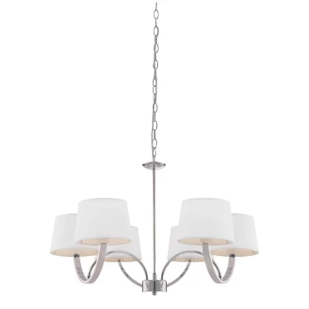 6 Light Multi Arm Ceiling Pendant Chrome, Off White Tc Fabric, E14