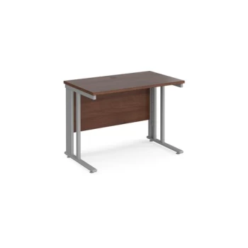 Office Desk 1000mm Rectangular Desk With Cable Managed Leg Walnut Tops With Silver Frames 600mm Depth Maestro 25