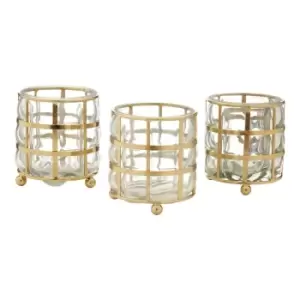 Interiors By Ph Set Of 3 Gold Grid Tealight Holders