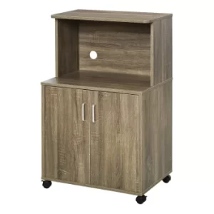 HOMCOM Microwave Cart on Wheels Utility Trolley Storage Sideboard Bookcase with 2-door Cabinet, 97H x 60.4W x 40.3Dcm, Grey