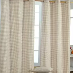 Homecapes Beige Cotton Gingham Eyelet Curtains 117 x 137cm - Natural