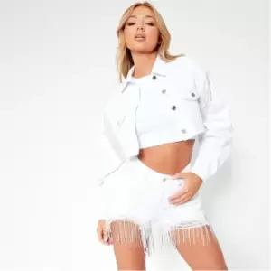 I Saw It First Diamante Tassel Detail Crop Denim Jacket - White