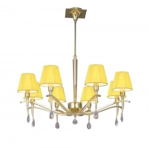 Ceiling Pendant Round 8 Light E14, Polished Brass with Amber Cream Shades And Clear Crystal