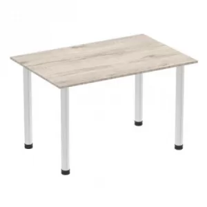 Impulse 1200mm Straight Table Grey Oak Top Brushed Aluminium Post Leg