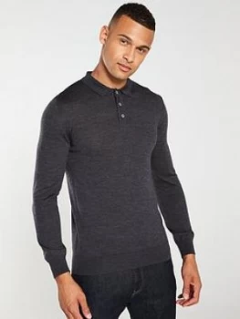 Barbour Merino Long Sleeved Polo Shirt - Charcoal Size M Men