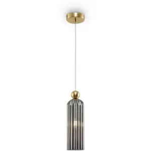 Maytoni Antic Modern Slim Pendant Ceiling Light Gold, Glass Grey Shade