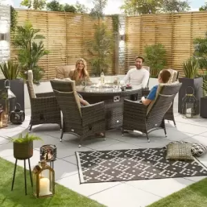 Ruxley 6 Seat Rattan Dining Set - 1.5m Round Garden Table & Chairs - Brown Flat Weave Patio Furniture - Nova Outdoor Living