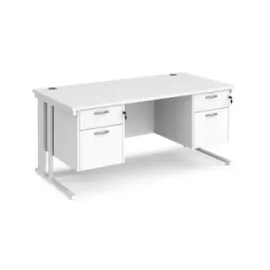 Office Desk Rectangular Desk 1600mm With Double Pedestal White Top With White Frame 800mm Depth Maestro 25 MCM16P22WHWH