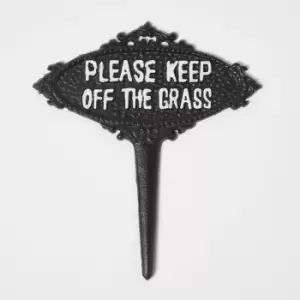 HOMESCAPES Black Metal 'Please Keep Off The Grass' Garden Sign with Metal Spike - Black