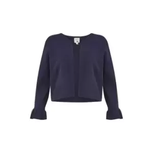 Yumi Navy Cropped Cardigan With Bell Sleeves - Blue