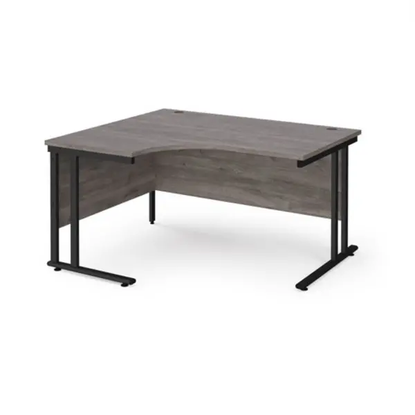 Maestro 25 left hand ergonomic desk 1400mm wide - Black cantilever leg frame, grey oak top