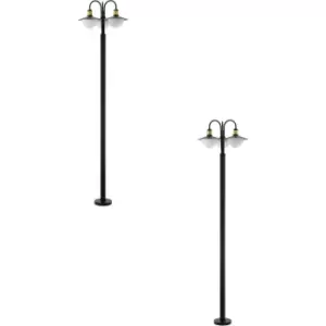 2 PACK IP44 Outdoor Bollard Light Black & Gold Curved Lamp Post 3x 60W E27