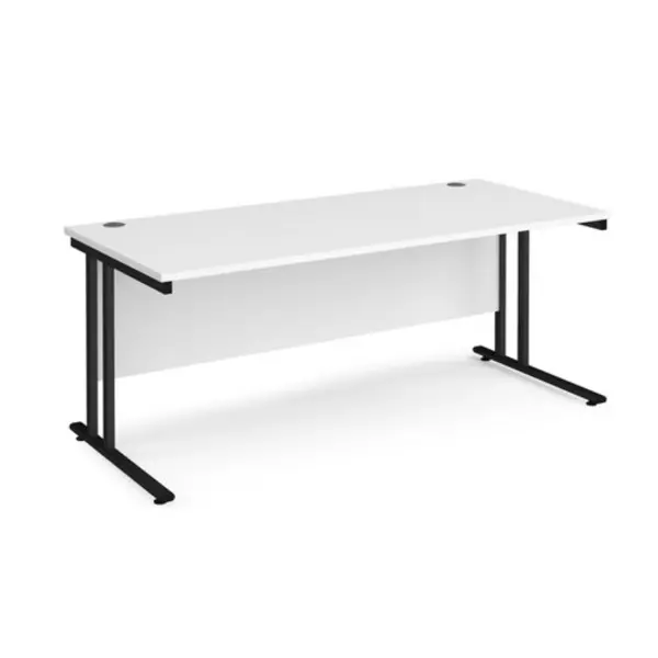 Office Desk 1800mm Rectangular Desk With Cantilever Leg White Tops With Black Frames Maestro 25