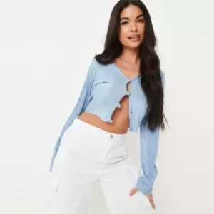 Missguided Petite Plisse Cropped Cardigan - Blue