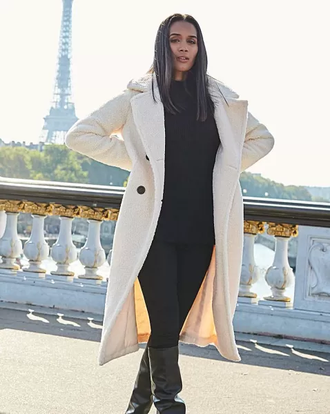 Sosandar Sosandar Super Cosy Longline Borg Coat Cream Female 12 XS36103